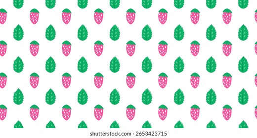 Padrão perfeito bonito com morangos e folhas de hortelã. Fundo de verão natural com bagas de jardim ou floresta. Perfeito para crianças roupas, software, roupas femininas, papel de embrulho, etc.