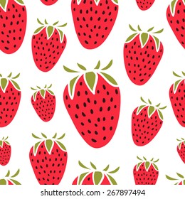Cute seamless pattern with strawberries on white background. Vector image. 