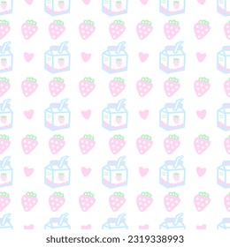 Cute seamless pattern with strawberry milk for kids design.