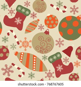 Cute seamless pattern with a stylized Christmas decorations