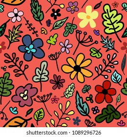 Cute seamless pattern with summer flowers. Lovely vector floral cartoon illustration. Graphic design for paper, textile print.