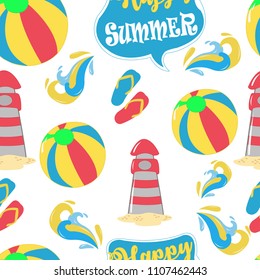 Cute seamless pattern with summer symbols. beach and sea compotition hand-drawn illustration
