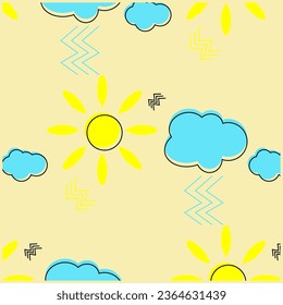  Cute seamless pattern with sun and clouds. Fabric design