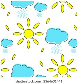  Cute seamless pattern with sun and clouds. Fabric design