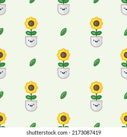 cute seamless pattern sun flower with pot