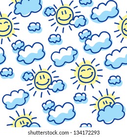 cute seamless pattern with suns and clouds