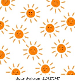 Cute seamless pattern sunshine smile white background.