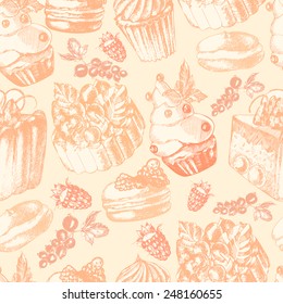 Cute seamless pattern sweet Cake on a light background