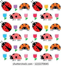 Cute seamless pattern sweet ladybug vector.