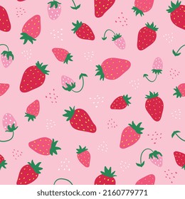 Cute seamless pattern of sweet strawberries. Strawberry background for fabrics, decorative paper. Textile print for a small baby. Summer vector background.