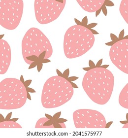 Cute seamless pattern with sweet strawberry in flat style. Vector seamless pattern