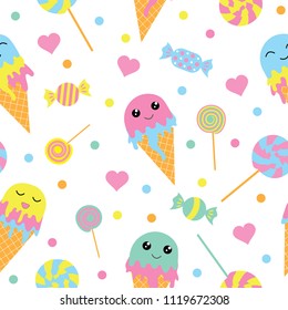 cute seamless pattern with sweets. Ice cream and candy