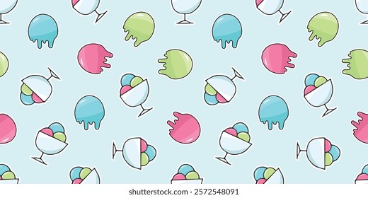 cute seamless pattern with sweets. Print with cakes. vector. Seamless pattern. Drawing with ice cream. Sweet pattern. Background for ice cream. Wallpaper for a pastry shop. 