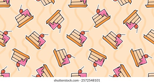 cute seamless pattern with sweets. Print with cakes. vector. Seamless pattern. Drawing with ice cream. Sweet pattern. Background for ice cream. Wallpaper for a pastry shop. 