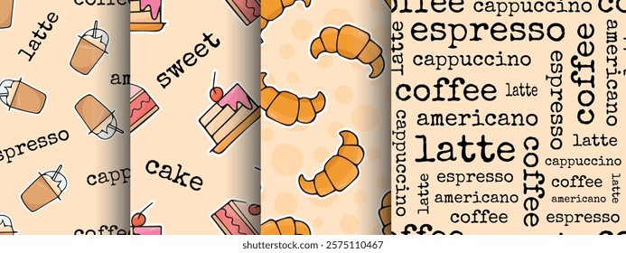 cute seamless pattern with sweets. Print with cakes. vector. Seamless pattern. Drawing with ice cream. Sweet pattern. Background for ice cream. Wallpaper for a pastry shop.