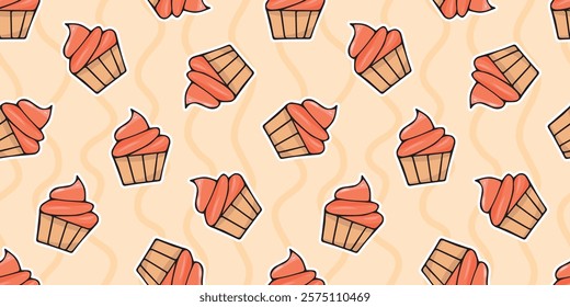 cute seamless pattern with sweets. Print with cakes. vector. Seamless pattern. Drawing with ice cream. Sweet pattern. Background for ice cream. Wallpaper for a pastry shop.