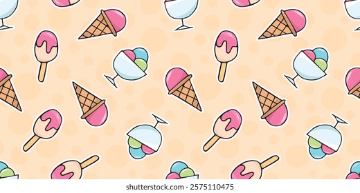 cute seamless pattern with sweets. Print with cakes. vector. Seamless pattern. Drawing with ice cream. Sweet pattern. Background for ice cream. Wallpaper for a pastry shop.