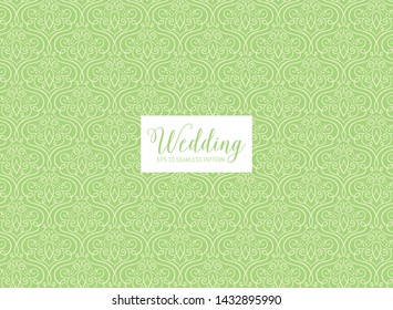 Cute seamless pattern with swirl ornaments. Single line vintage design, perfect for wedding invitation cards and elegant background designs. Light green background.