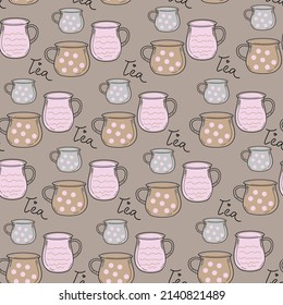 Cute Seamless pattern Tea Cup hand drawn outline doodle icon