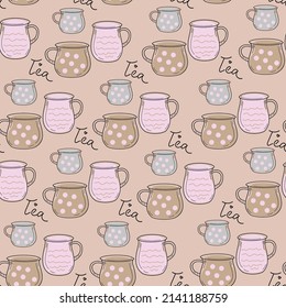 Cute Seamless pattern Tea Cup hand drawn outline doodle icon