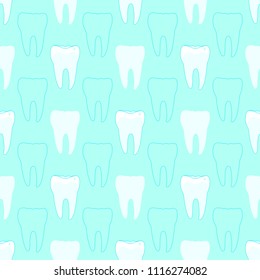 Cute seamless pattern with teeth.  Vector children's dentistry art concept in cartoon flat style. Design illustration can be used for poster, banner, backdrop, background, wrapping paper, wallpaper