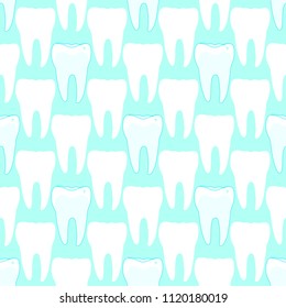 Cute seamless pattern with teeth.  Vector children's dentistry art concept in cartoon flat style. Design illustration can be used for poster, banner, backdrop, background, wrapping paper, wallpaper