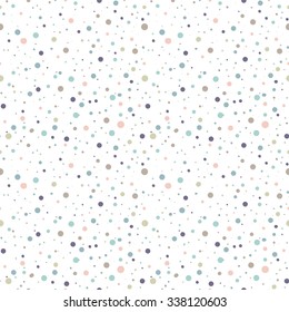 Cute seamless pattern or texture with colorful polka dots on white background. Used for kids background, blog, web design, scrapbooks, party or baby shower invitations and wedding cards.