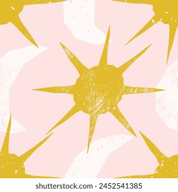 Nettes nahtloses Muster mit strukturierter Sonne und Mond. Vektorgrafik quadratischer Druck, Hintergrund, Design 