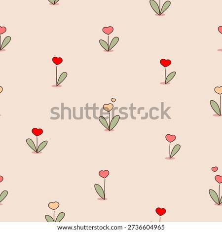Cute seamless pattern with tiny hand-drawn heart-shaped flowers on light background