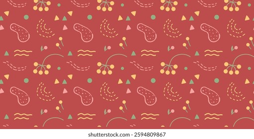 Cute seamless pattern with trendy abstract shapes. Simple and playful doodle background design for print. Handdrawn vector illustration