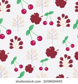 Niedliches nahtloses Muster .Tropisches Muster mit Blumen , Kirschen und Wassermelone auf einem Hintergrund Farbiges Design für Kindertuch, Fliese, Tapete, Stoff, Textil, Karten, Abdeckungen, Banner, Branding 
