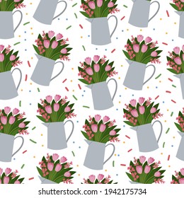 Cute Nahtlose Muster von Tulip und Blumen .Vektor handgezeichnet Cartoon-Illustration.