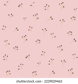 Cute seamless pattern of twigs on a pink background. Vector illustration.