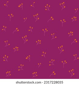 Cute seamless pattern of twigs on a pink background. Vector illustration.