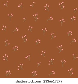 Cute seamless pattern of twigs on a brown background. Vector illustration.
