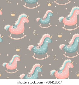 Cute seamless pattern with unicorns. Vector baby patch for fashion apparels, t shirt and printed tee design.
