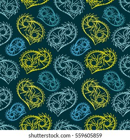 Cute seamless pattern with unusual abstract geometrical hearts. 