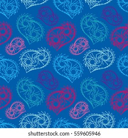 Cute seamless pattern with unusual abstract geometrical hearts. 