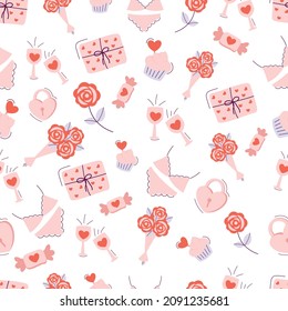 Cute seamless pattern for Valentine's day. Background for gift boxes, stickers, design, diary, planner, wrapping paper, wallpapers, textiles, papers, fabrics, web pages