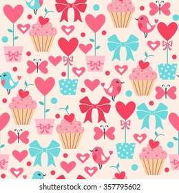 Cute seamless pattern for Valentine's Day or Wedding. Love concept. Vector illustration