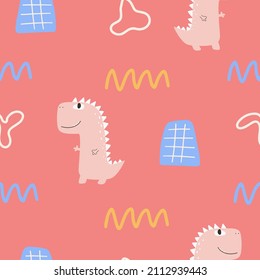 Cute seamless pattern with varied dinosaurs. Creative childish background for fabric.