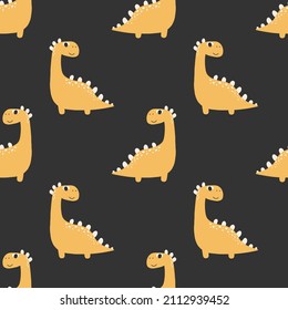Cute seamless pattern with varied dinosaurs. Creative childish background for fabric.