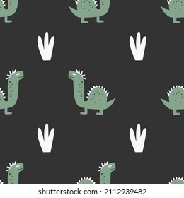 Cute seamless pattern with varied dinosaurs. Creative childish background for fabric.