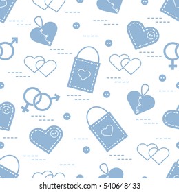 Cute seamless pattern with variety romantic elements. Greeting card Valentine's Day. Design for banner, flyer, poster or print.