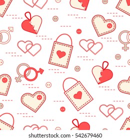 Cute seamless pattern with variety romantic elements. Greeting card Valentine's Day. Design for banner, flyer, poster or print.