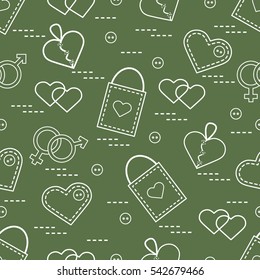 Cute seamless pattern with variety romantic elements. Greeting card Valentine's Day. Design for banner, flyer, poster or print.