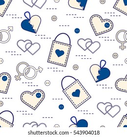 Cute seamless pattern with variety romantic elements. Greeting card Valentine's Day. Design for banner, flyer, poster or print.