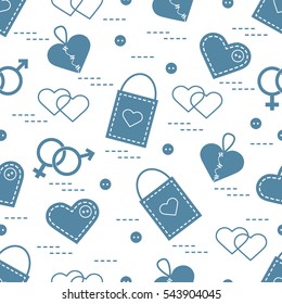 Cute seamless pattern with variety romantic elements. Greeting card Valentine's Day. Design for banner, flyer, poster or print.