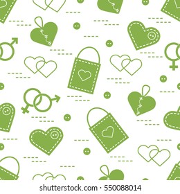 Cute seamless pattern with variety romantic elements. Greeting card Valentine's Day. Design for banner, flyer, poster or print.