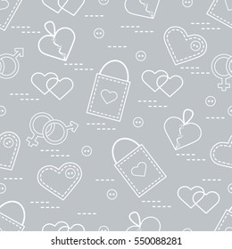 Cute seamless pattern with variety romantic elements. Greeting card Valentine's Day. Design for banner, flyer, poster or print.